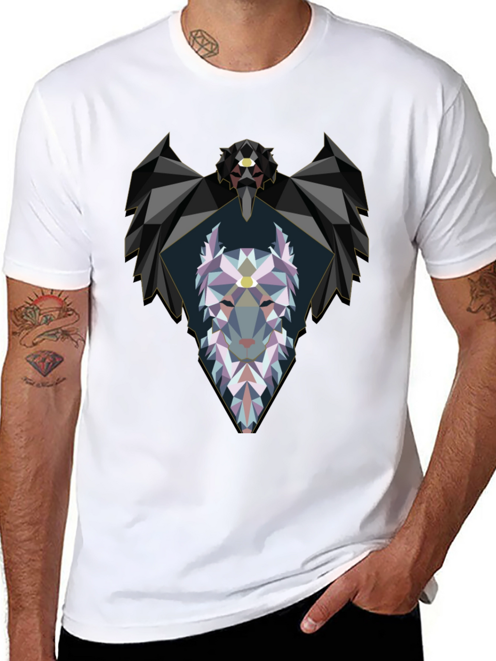 Geometric Wolf Graphic Black T-Shirt