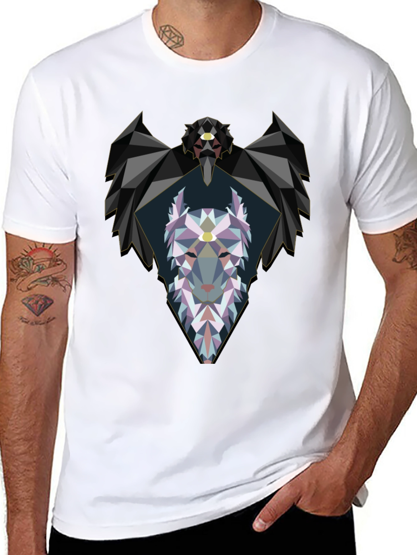 Geometric Wolf Graphic Black T-Shirt