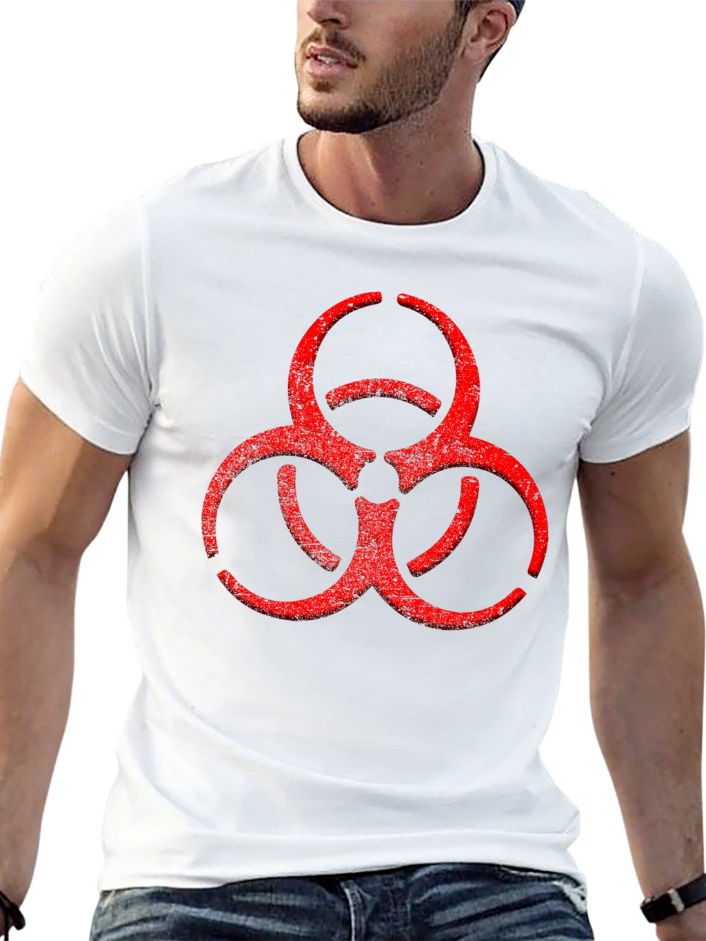 Biohazard Symbol Graphic Print Crew Neck T-Shirt