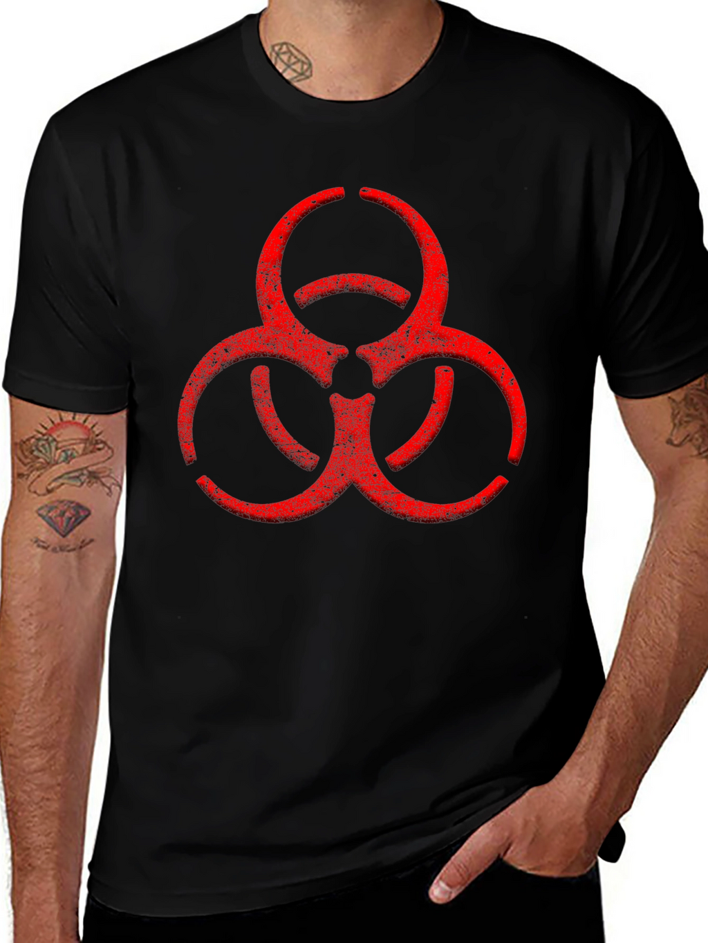 Biohazard Symbol Graphic Print Crew Neck T-Shirt