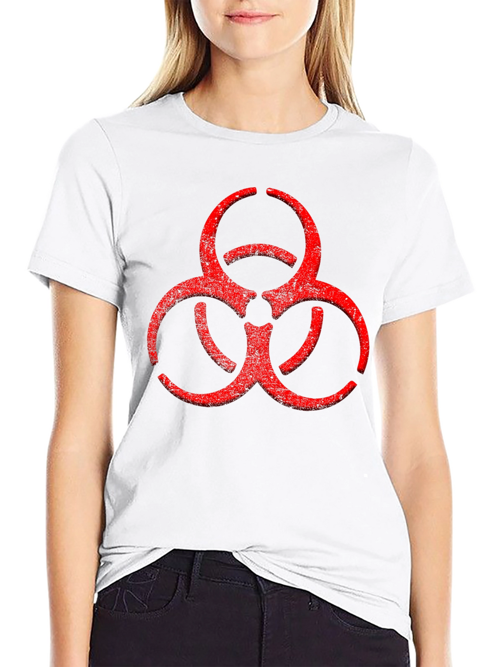 Biohazard Symbol Graphic Print Crew Neck T-Shirt