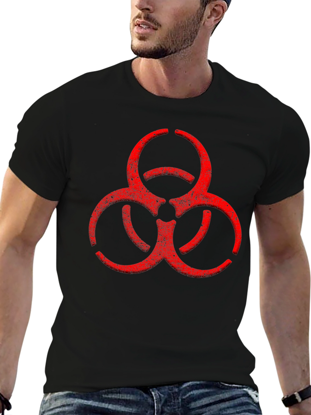Biohazard Symbol Graphic Print Crew Neck T-Shirt