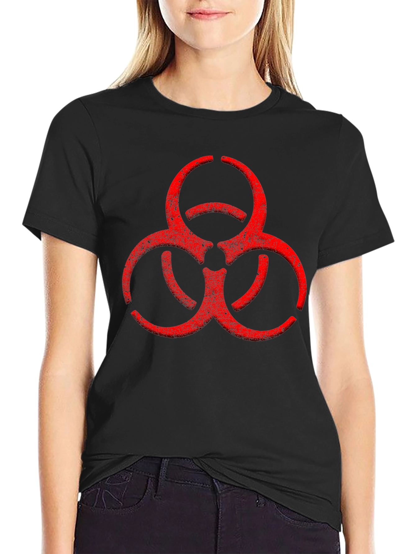 Biohazard Symbol Graphic Print Crew Neck T-Shirt