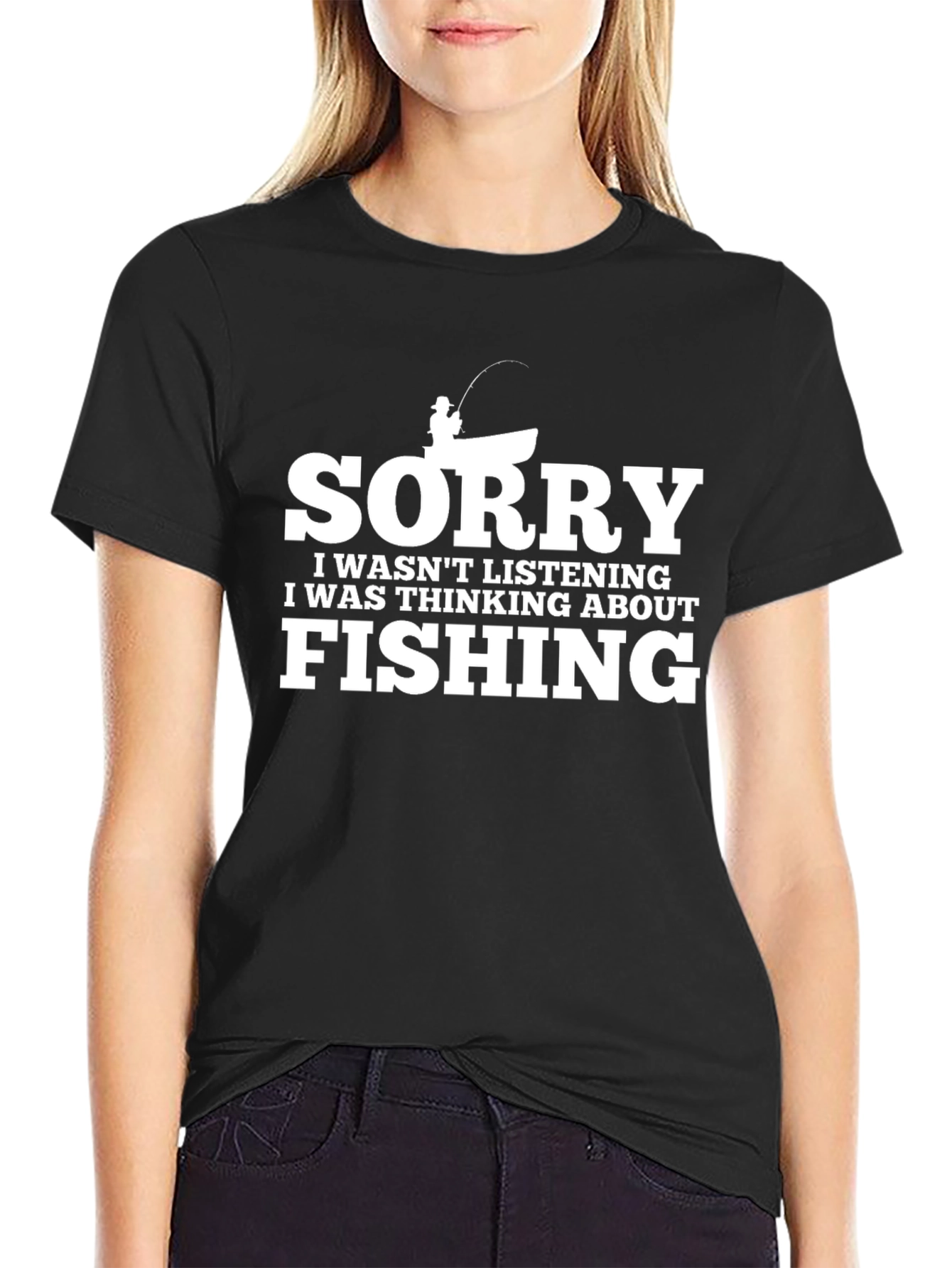 Sorry Fishing T-Shirt - Black Cotton Tee