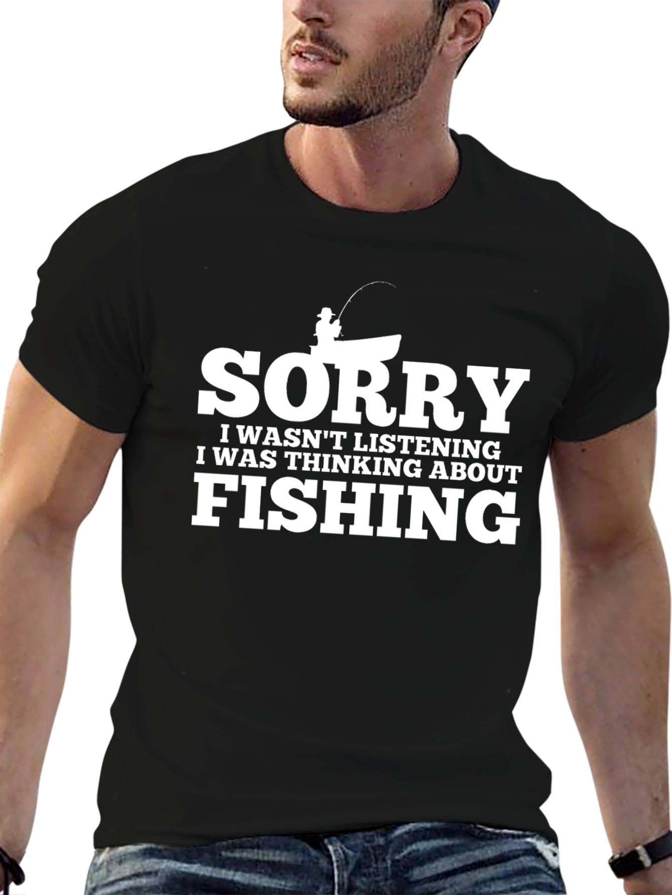 Sorry Fishing T-Shirt - Black Cotton Tee