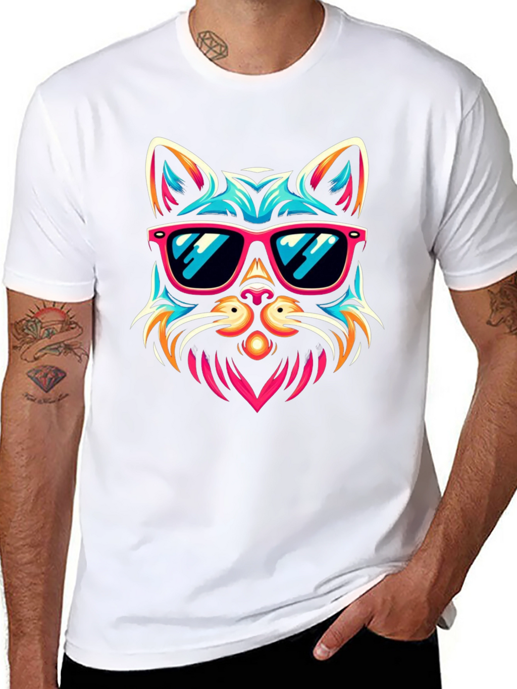 Cool Cat Sunglasses Graphic Tee - Black