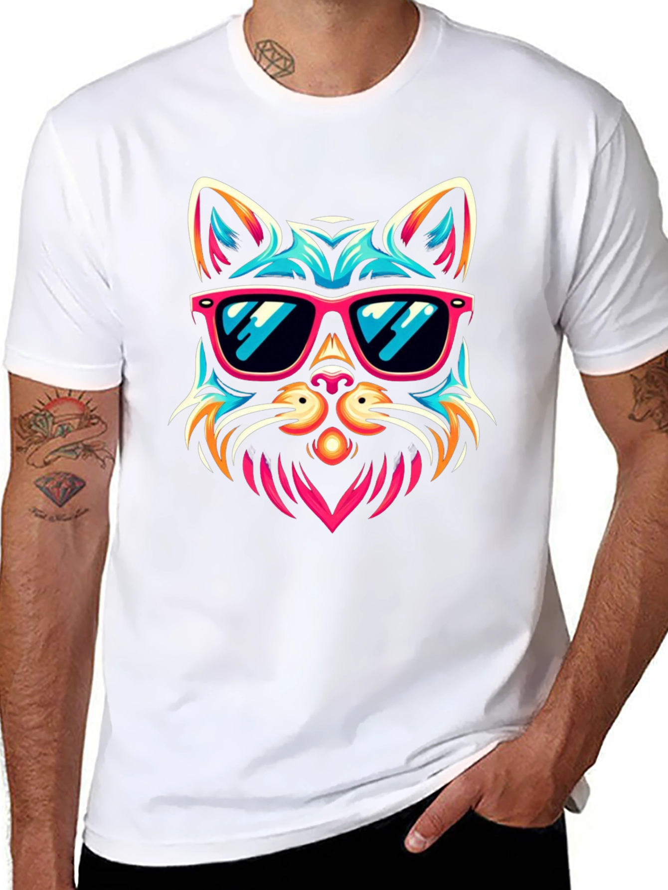 Cool Cat Sunglasses Graphic Tee - Black