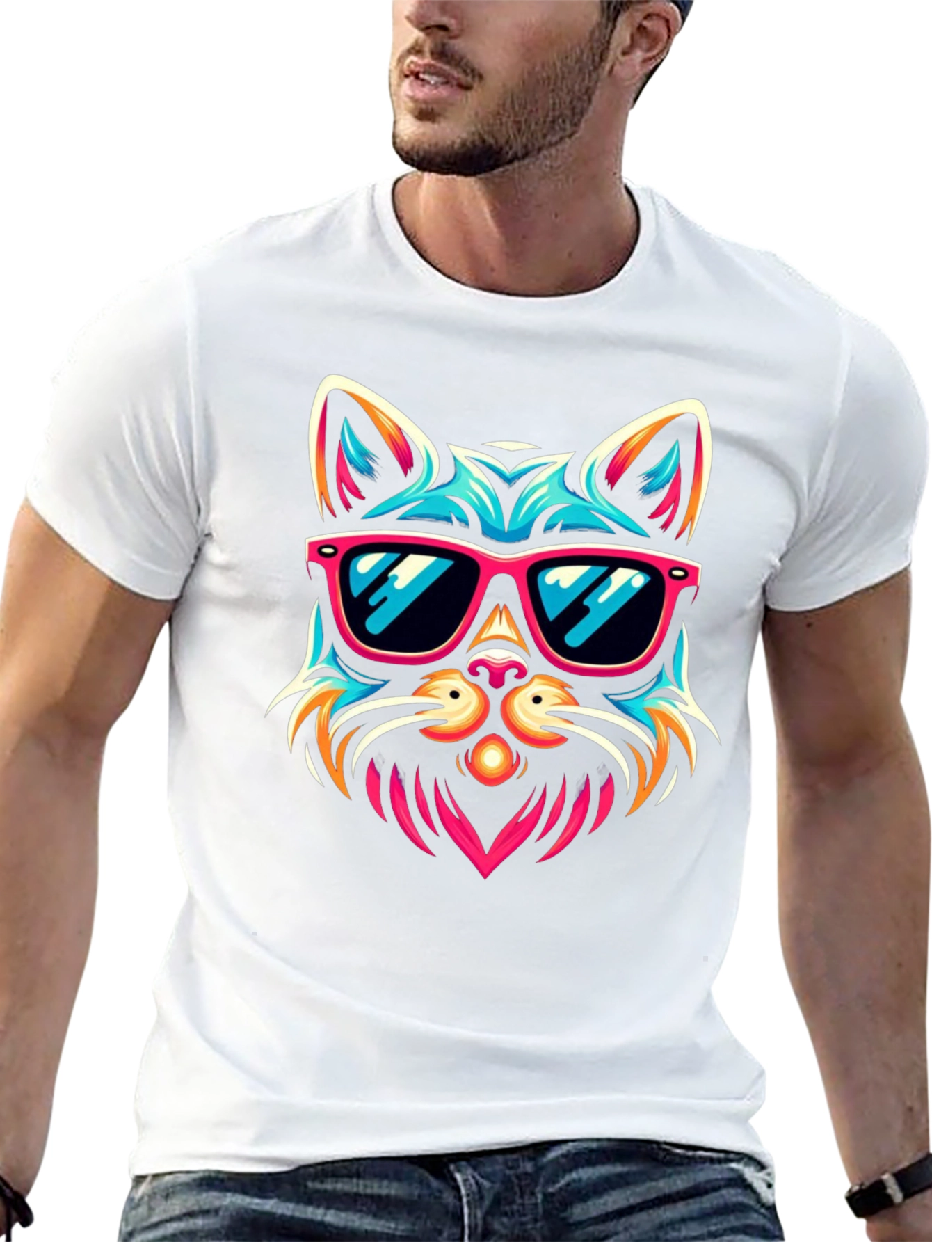 Cool Cat Sunglasses Graphic Tee - Black