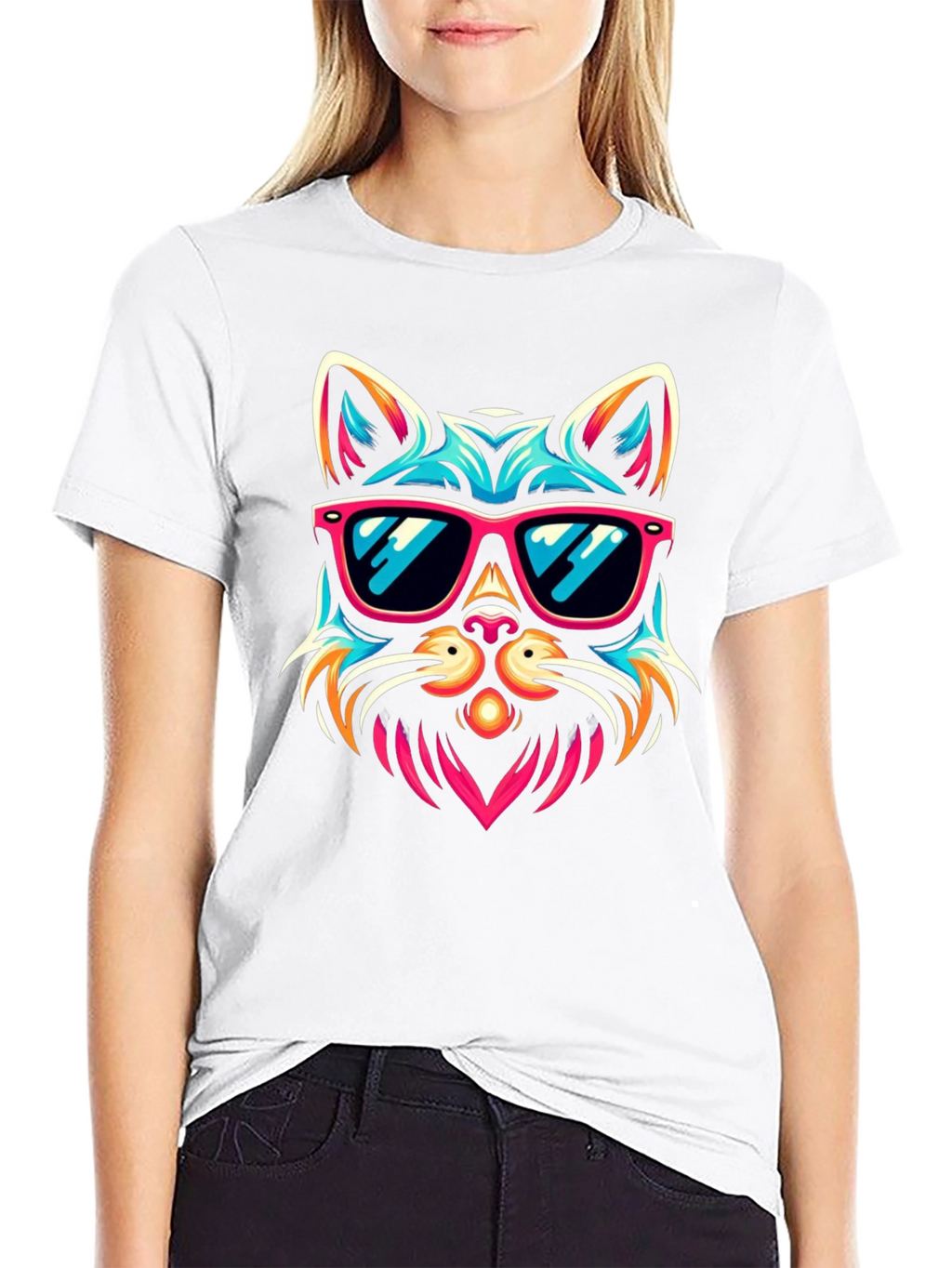 Cool Cat Sunglasses Graphic Tee - Black