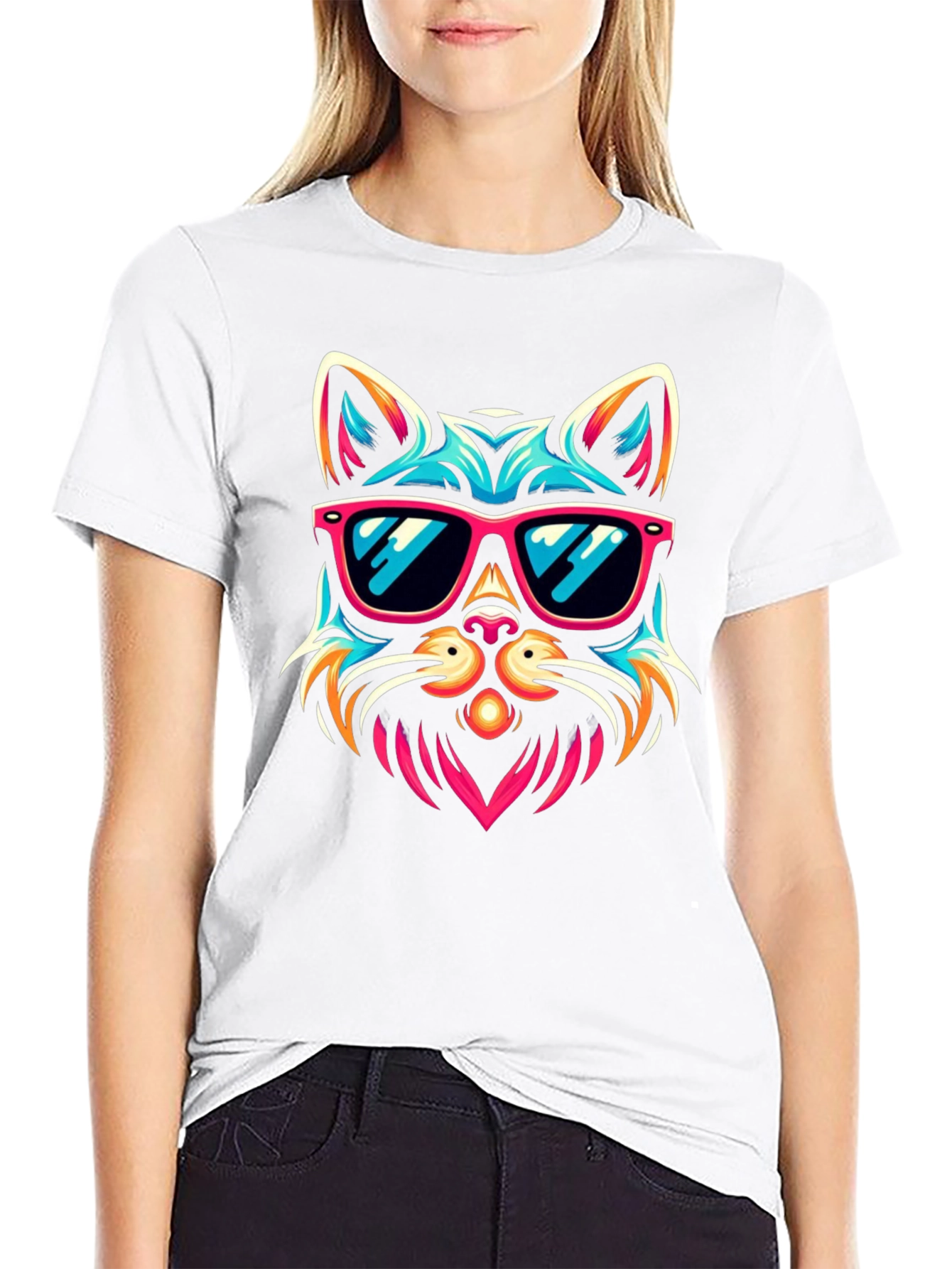 Cool Cat Sunglasses Graphic Tee - Black
