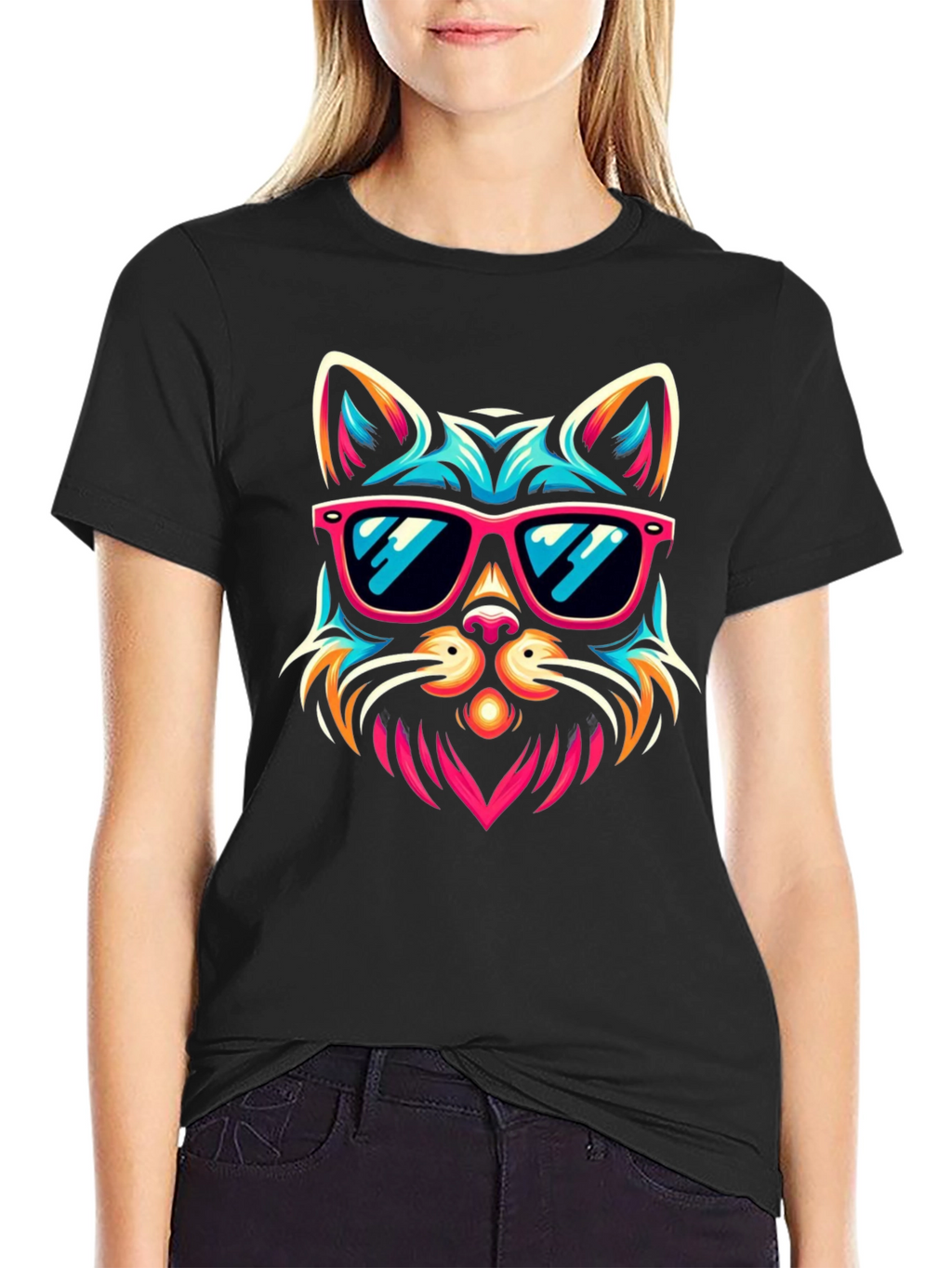Cool Cat Sunglasses Graphic Tee - Black