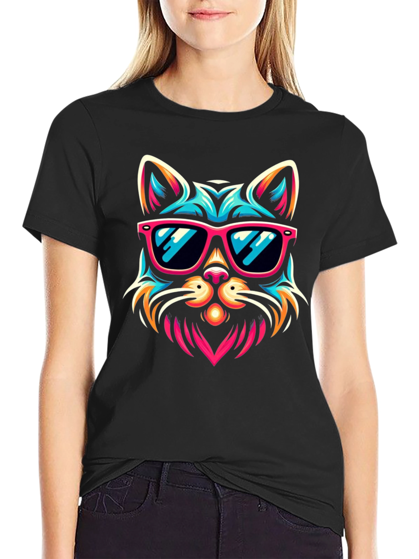 Cool Cat Sunglasses Graphic Tee - Black
