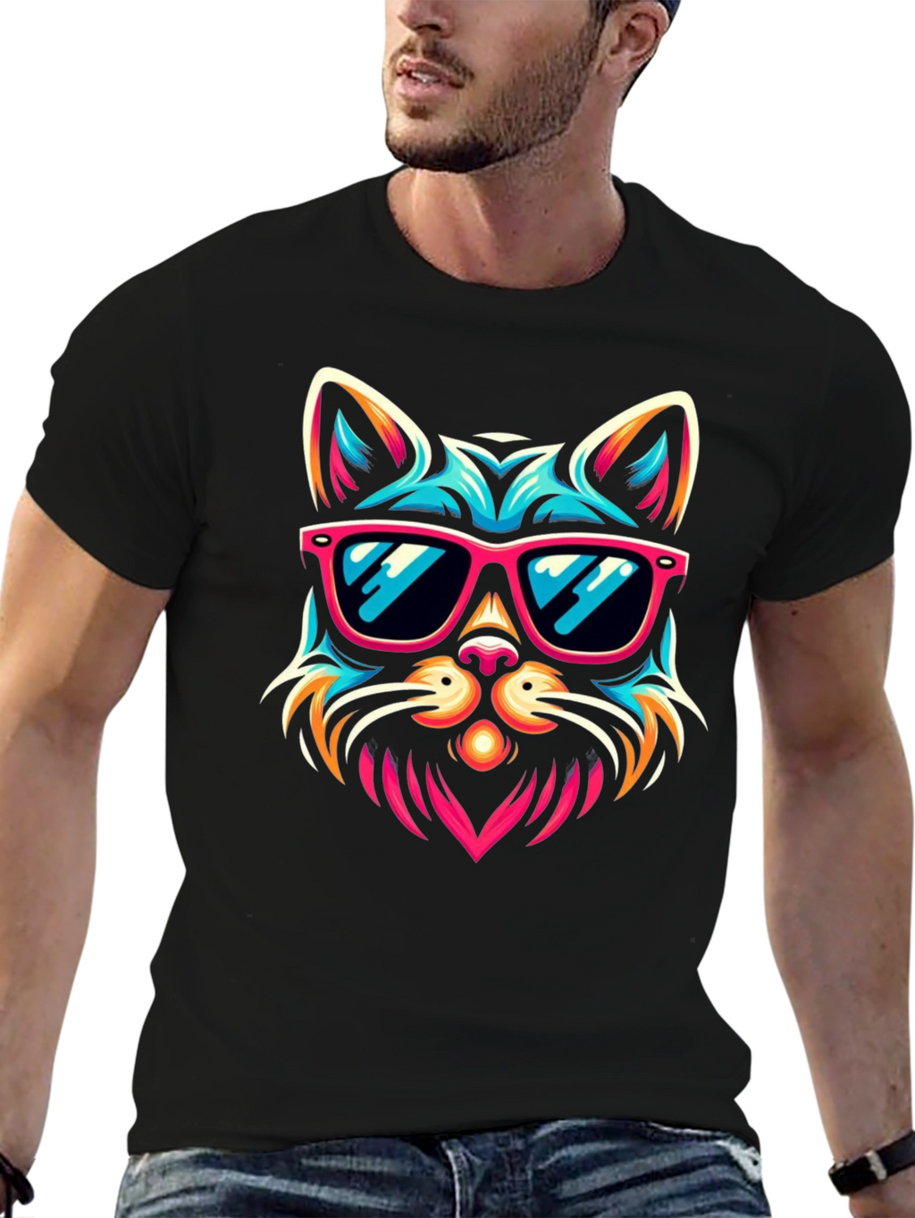 Cool Cat Sunglasses Graphic Tee - Black