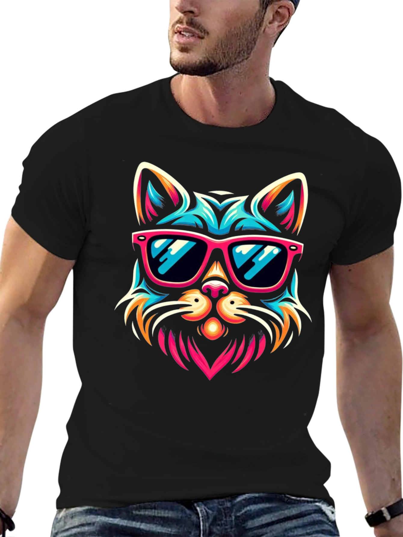 Cool Cat Sunglasses Graphic Tee - Black