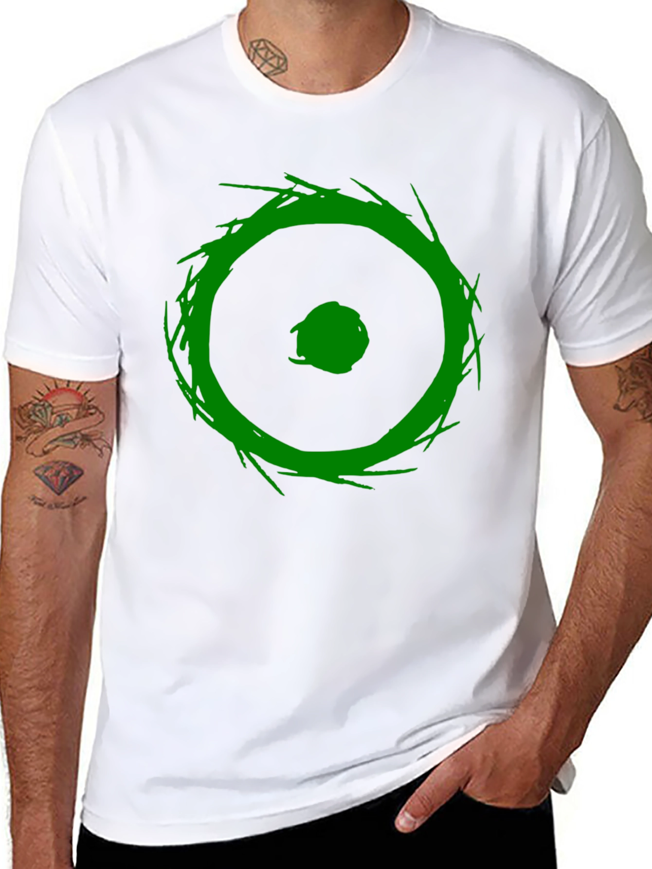 Abstract Green Graphic Print Black T-Shirt
