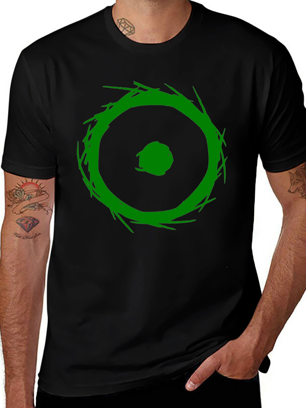Abstract Green Graphic Print Black T-Shirt