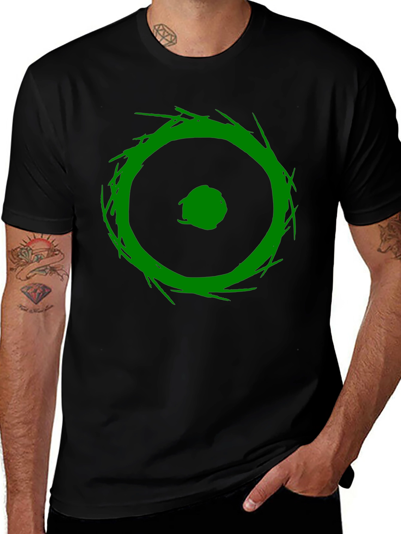 Abstract Green Graphic Print Black T-Shirt