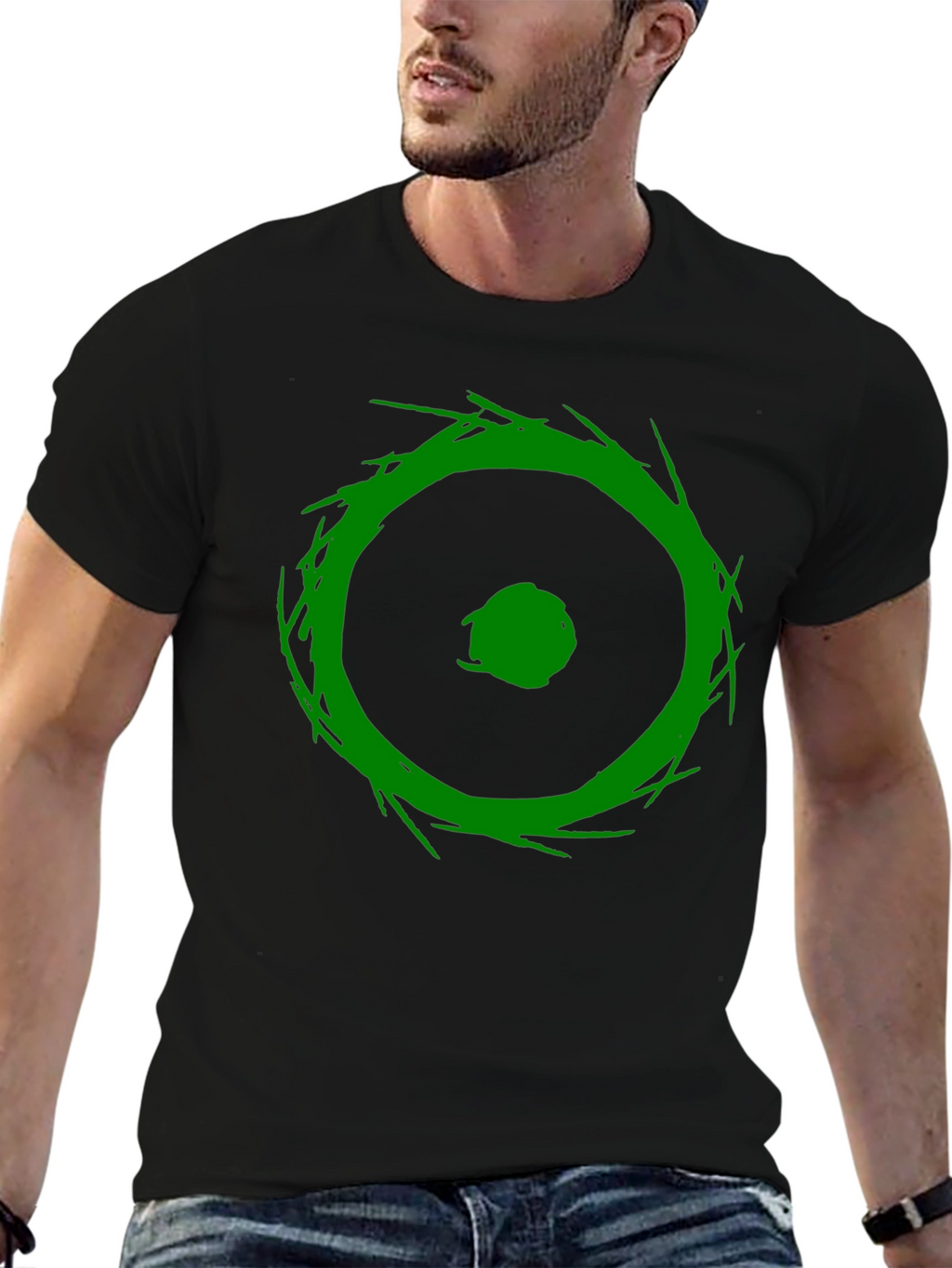 Abstract Green Graphic Print Black T-Shirt