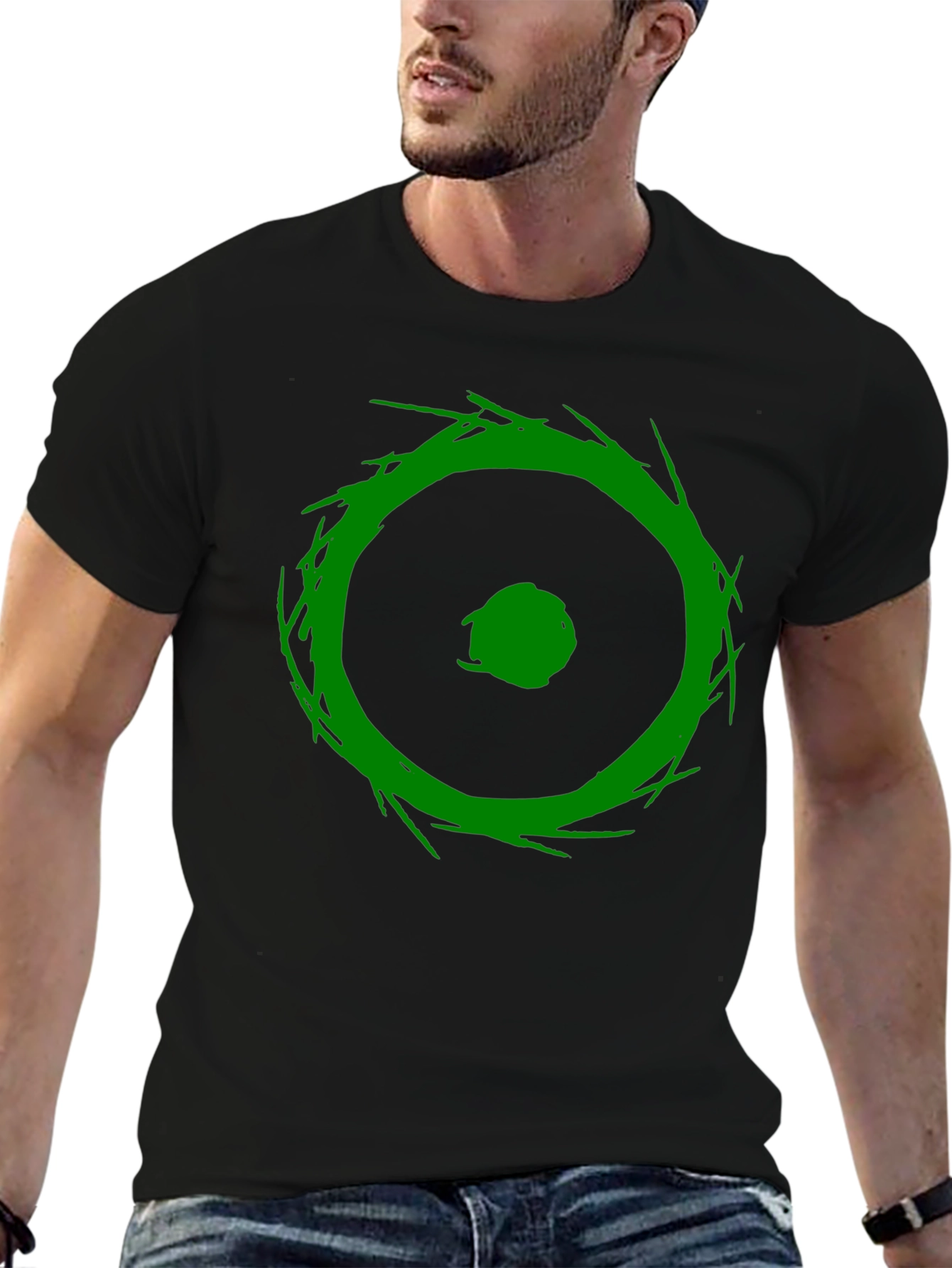 Abstract Green Graphic Print Black T-Shirt