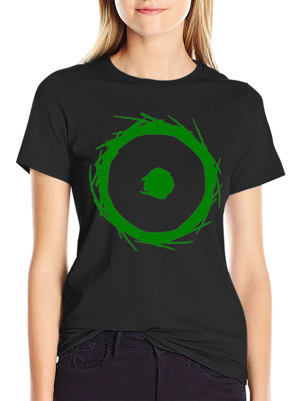 Abstract Green Graphic Print Black T-Shirt