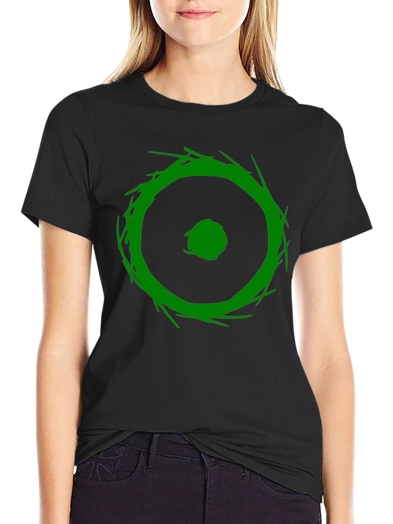 Abstract Green Graphic Print Black T-Shirt