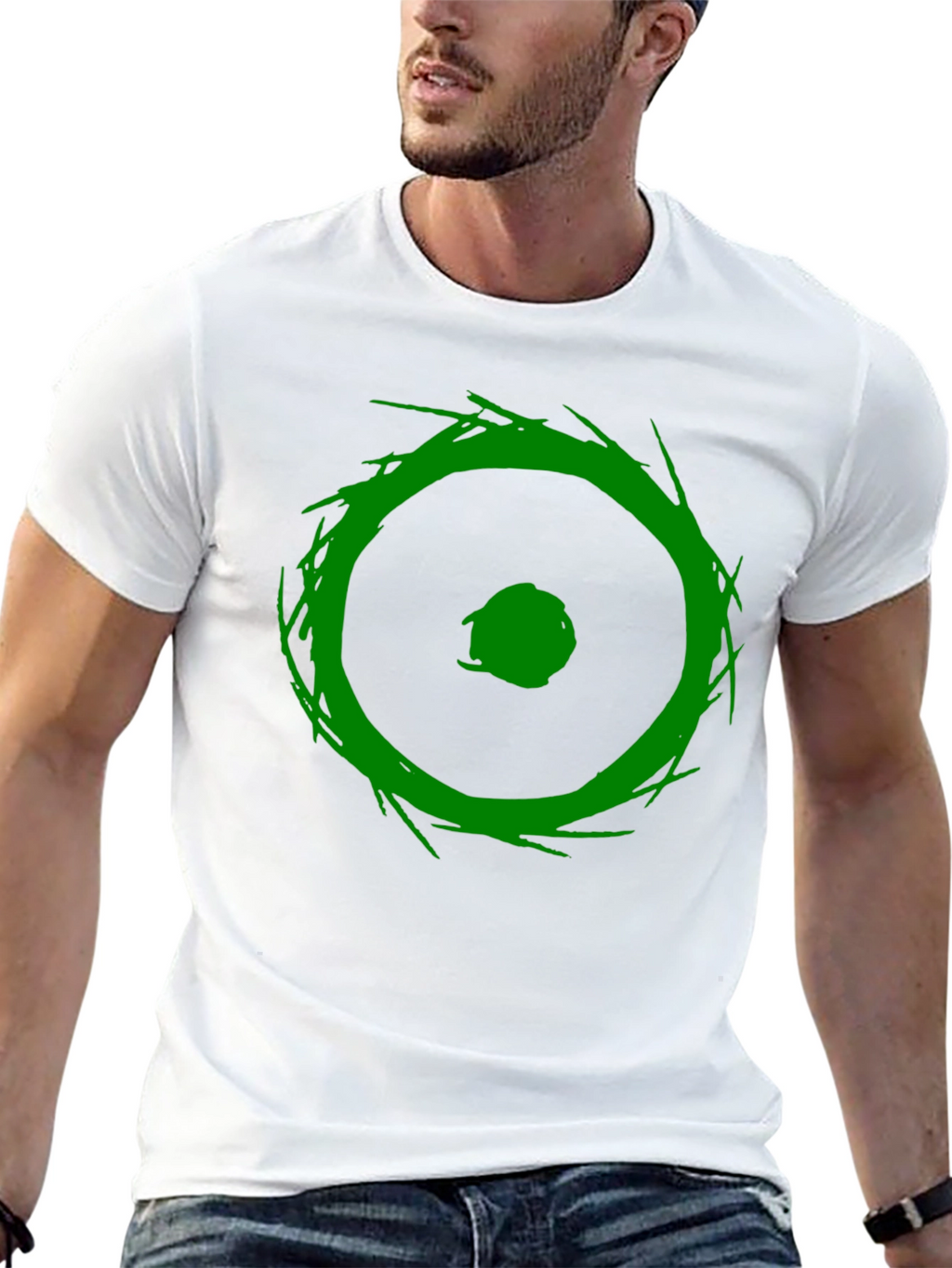 Abstract Green Graphic Print Black T-Shirt