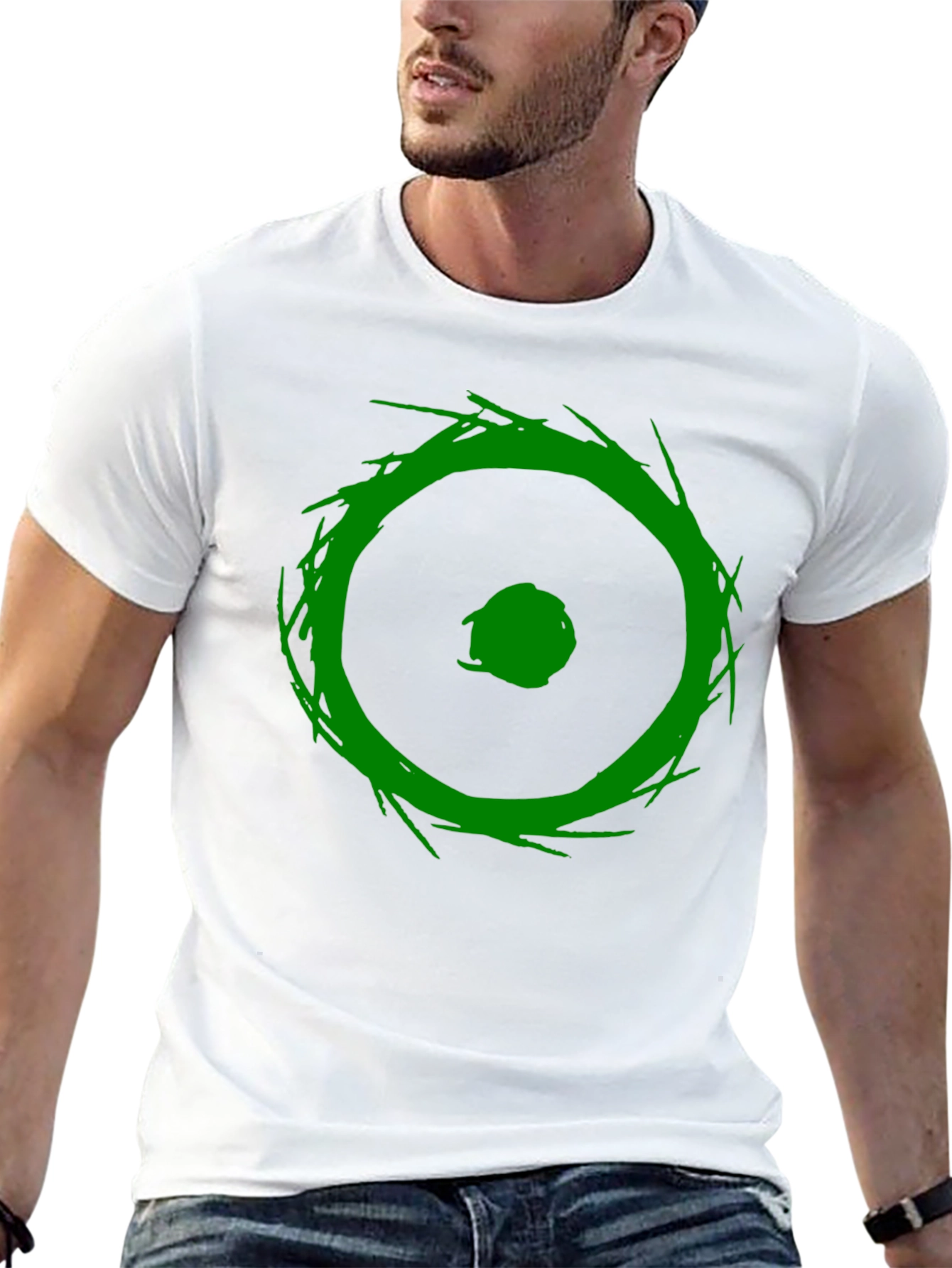 Abstract Green Graphic Print Black T-Shirt