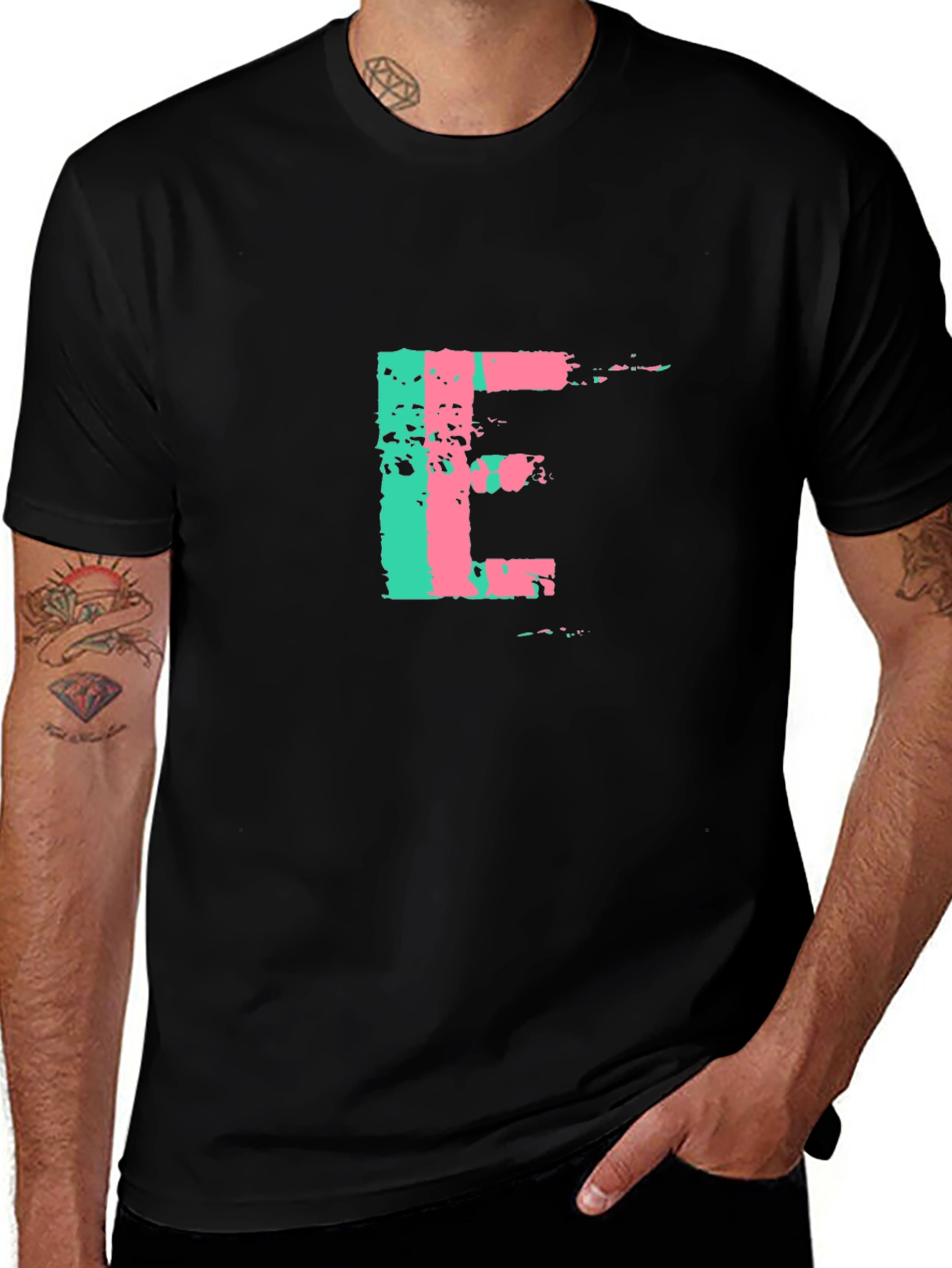 Letter E Graphic Tee - Modern Brushstroke Design