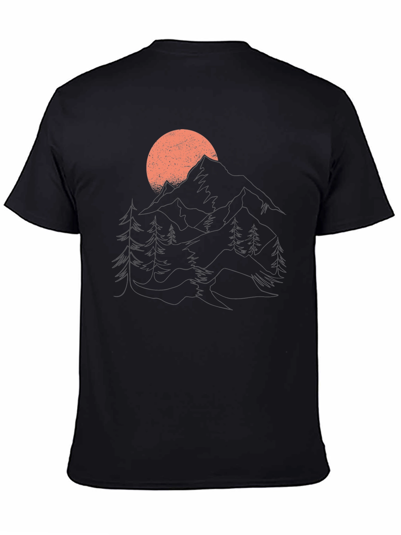 Mountain Sunset Graphic Tee - Black Cotton Casual Shirt