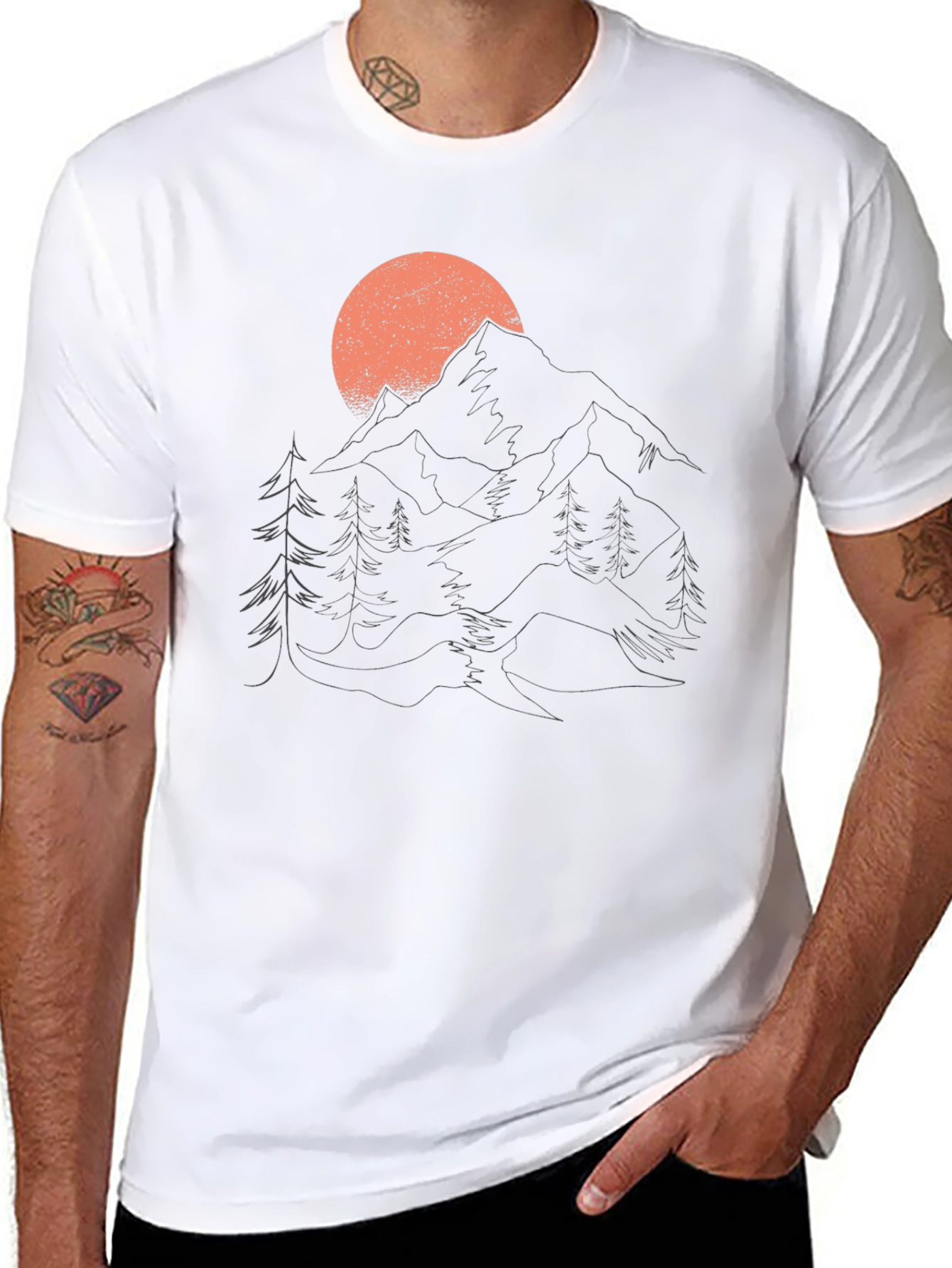 Mountain Sunset Graphic Tee - Black Cotton Casual Shirt