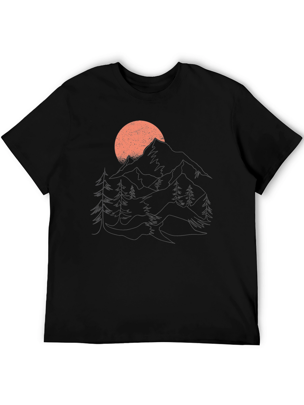 Mountain Sunset Graphic Tee - Black Cotton Casual Shirt
