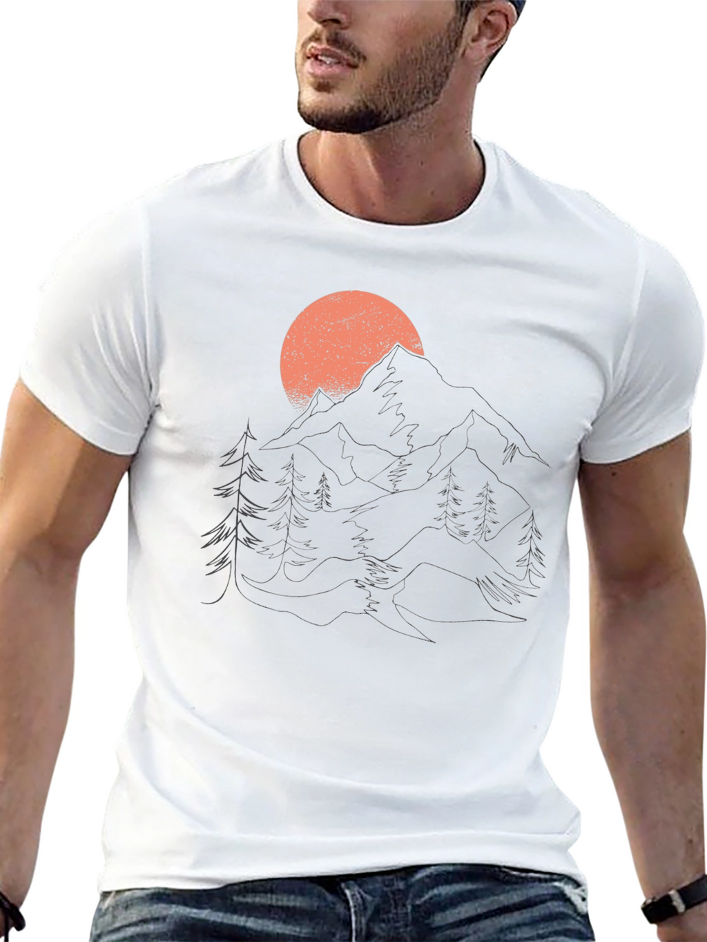 Mountain Sunset Graphic Tee - Black Cotton Casual Shirt