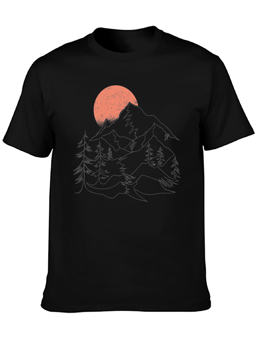 Mountain Sunset Graphic Tee - Black Cotton Casual Shirt