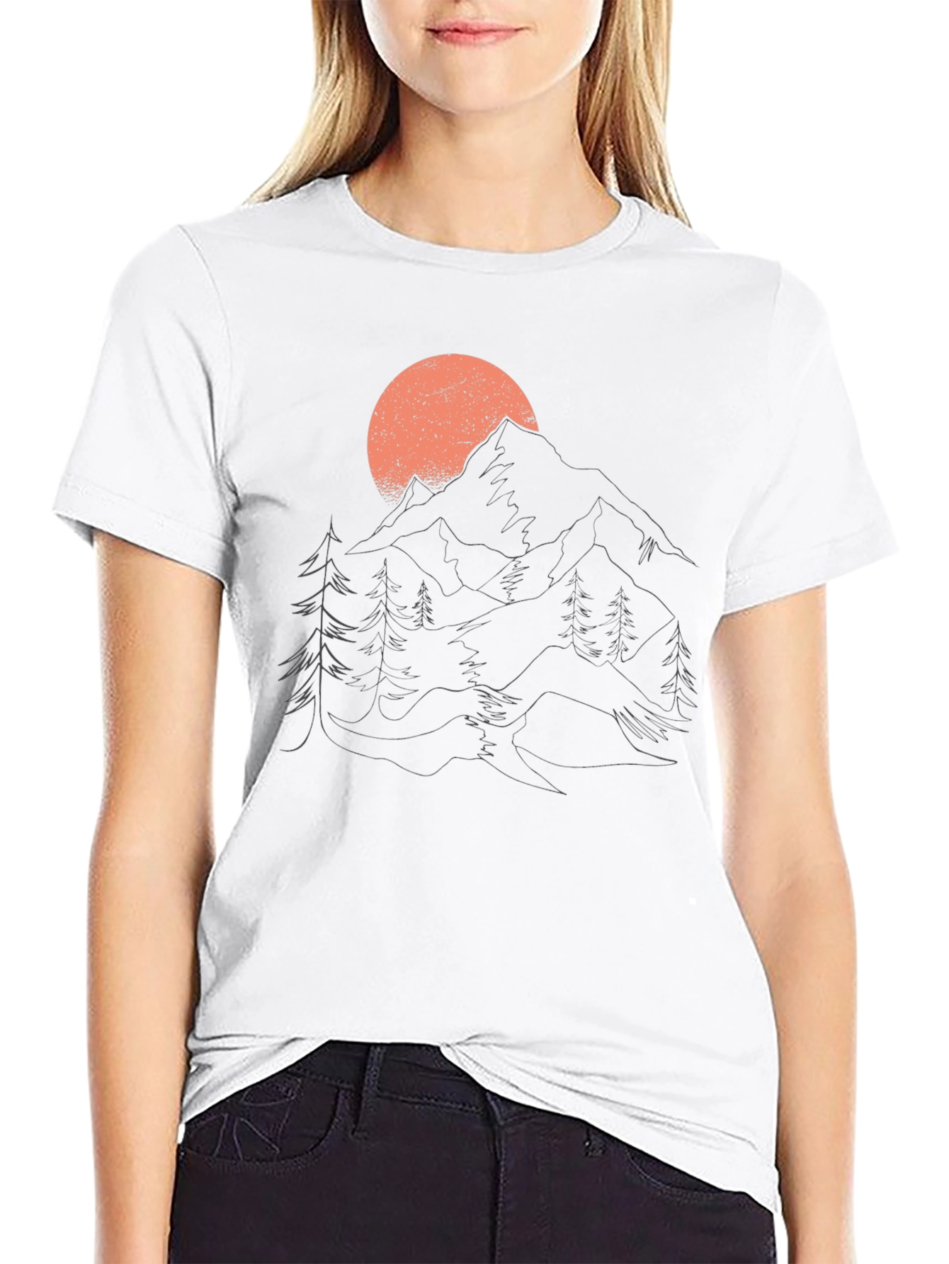 Mountain Sunset Graphic Tee - Black Cotton Casual Shirt