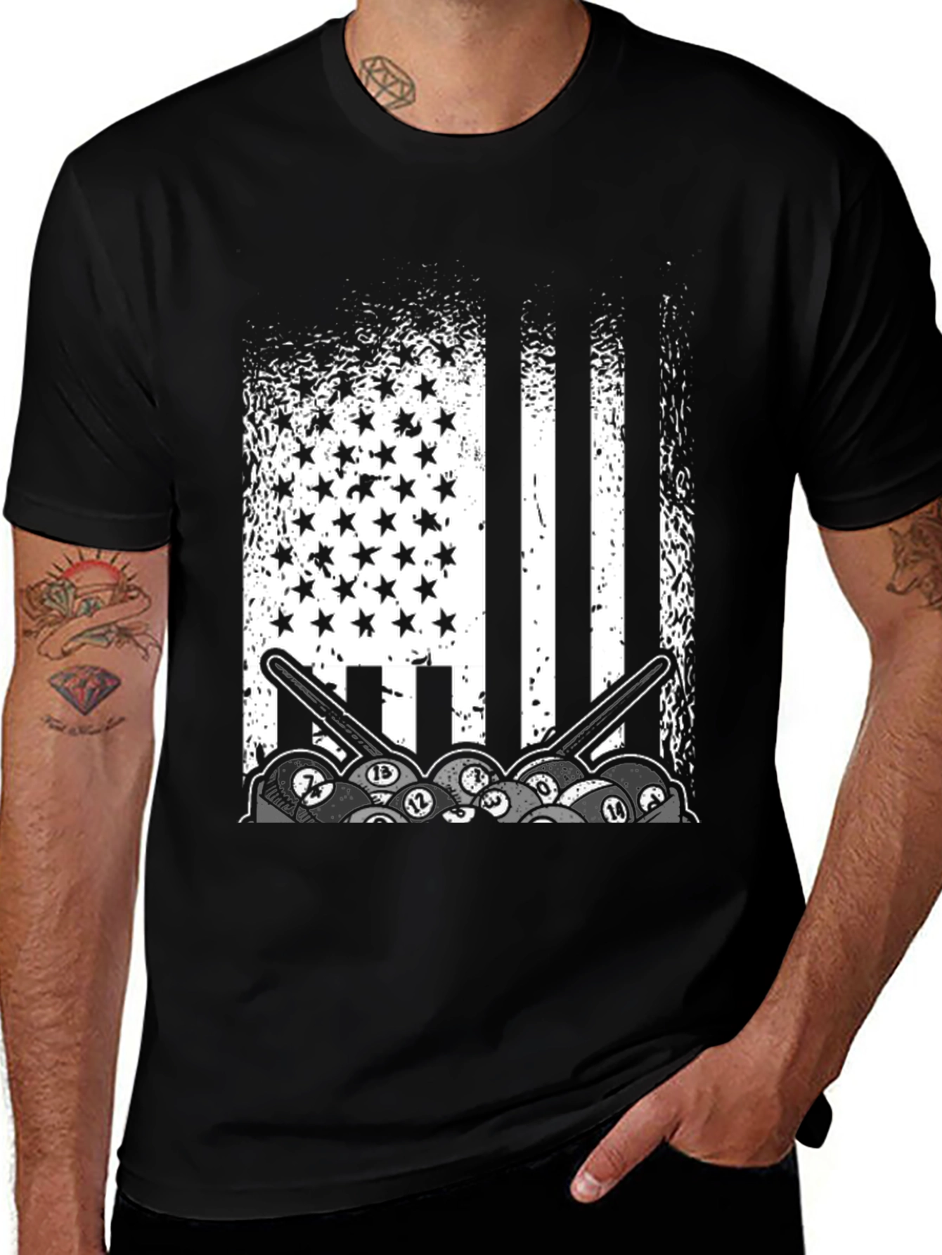 Patriotic Billiards T-Shirt - Stars Stripes and Pool Balls