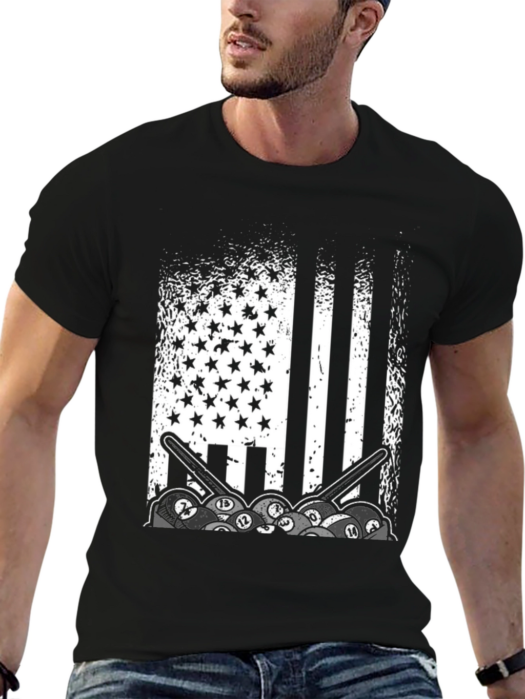 Patriotic Billiards T-Shirt - Stars Stripes and Pool Balls