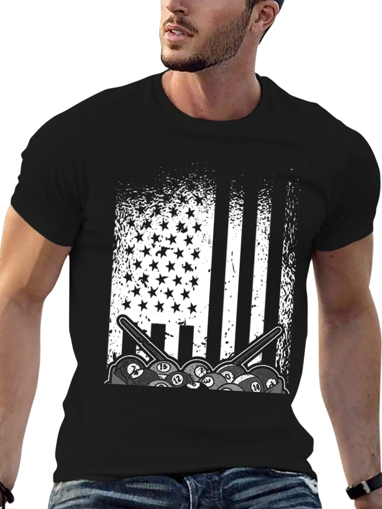 Patriotic Billiards T-Shirt - Stars Stripes and Pool Balls