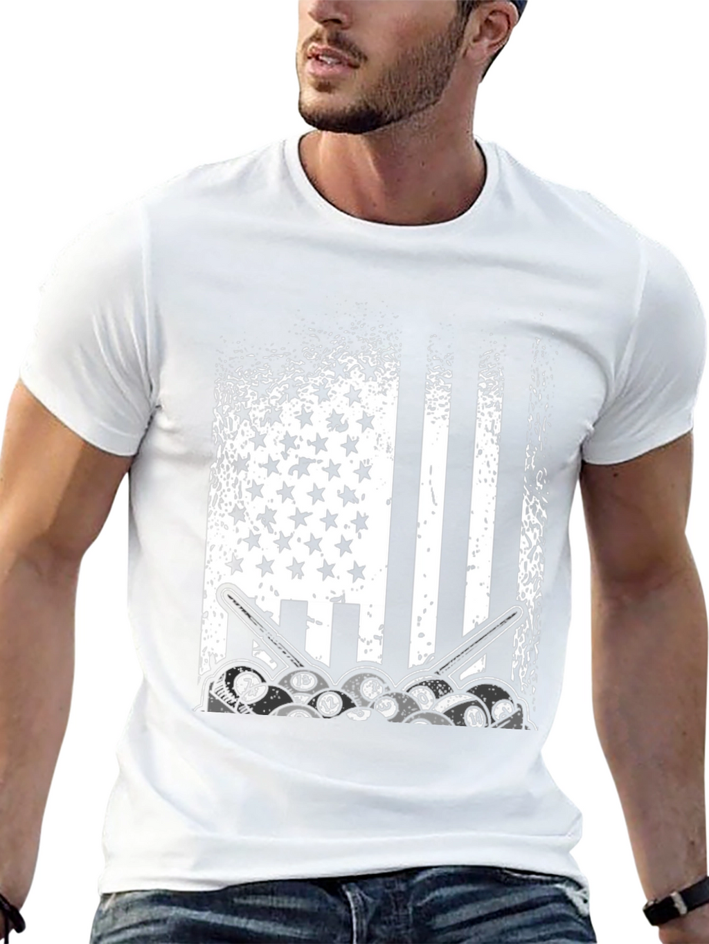 Patriotic Billiards T-Shirt - Stars Stripes and Pool Balls
