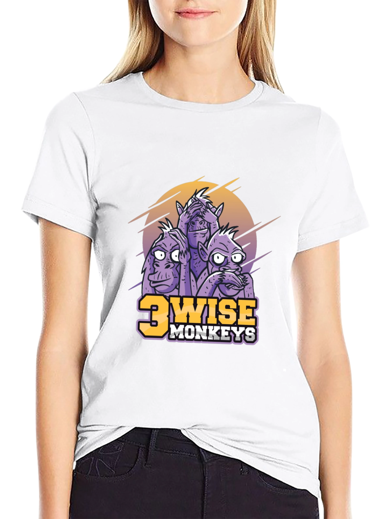 3 Wise Monkeys Graphic Print Black T-Shirt