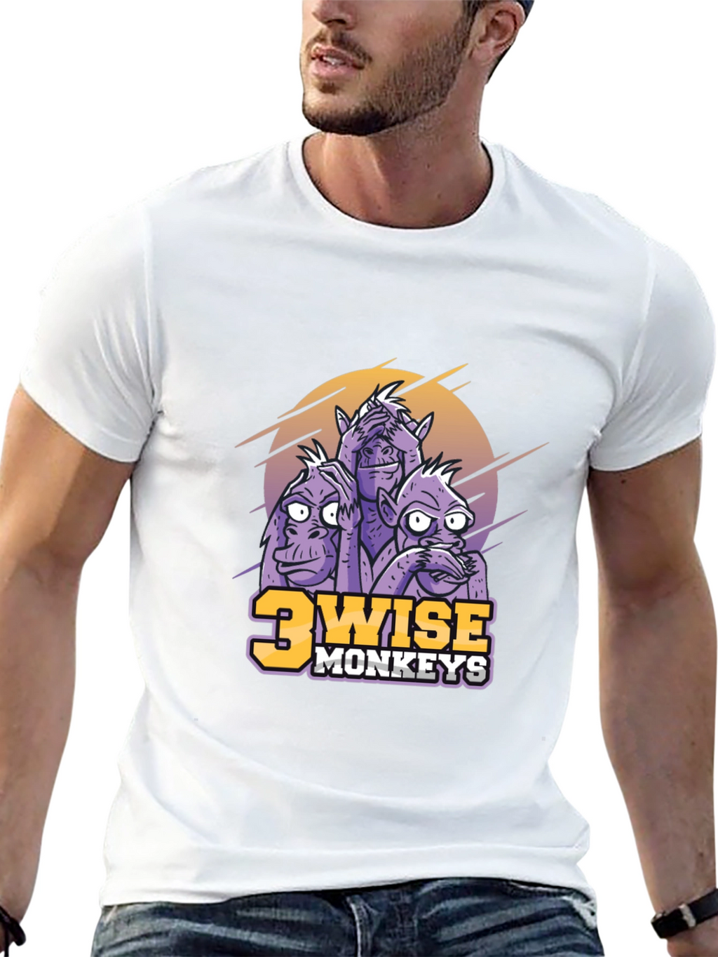 3 Wise Monkeys Graphic Print Black T-Shirt