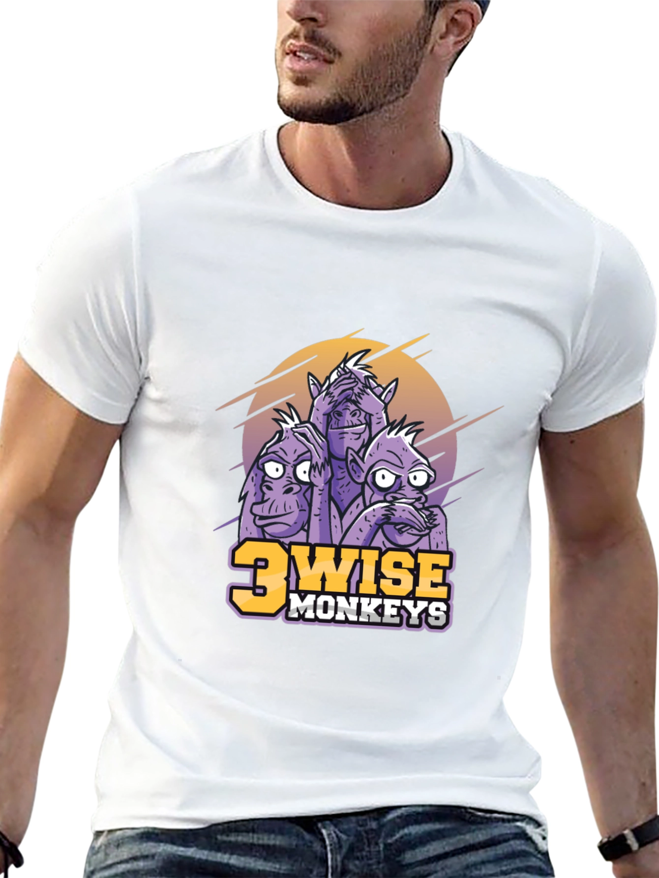 3 Wise Monkeys Graphic Print Black T-Shirt