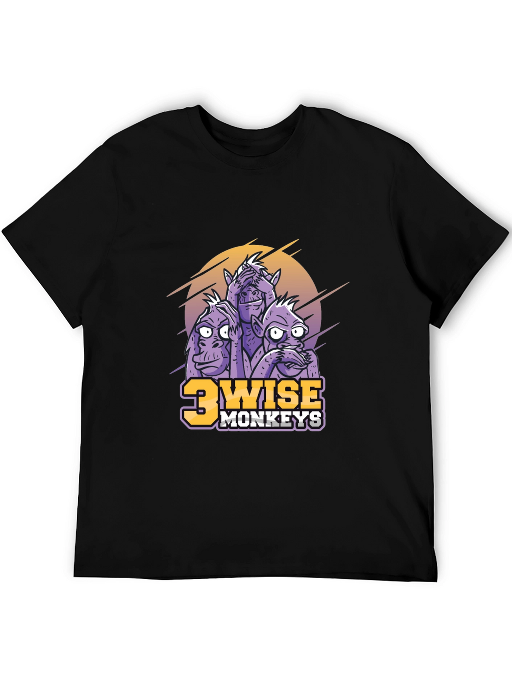 3 Wise Monkeys Graphic Print Black T-Shirt