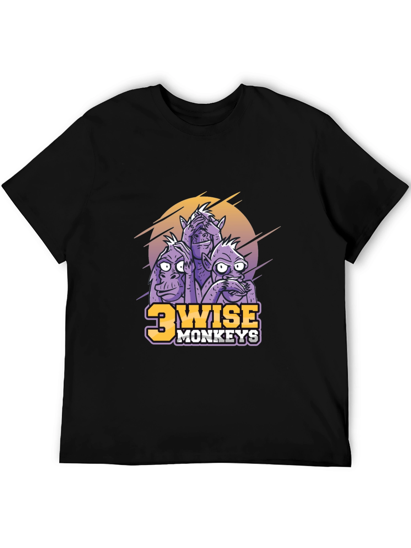 3 Wise Monkeys Graphic Print Black T-Shirt