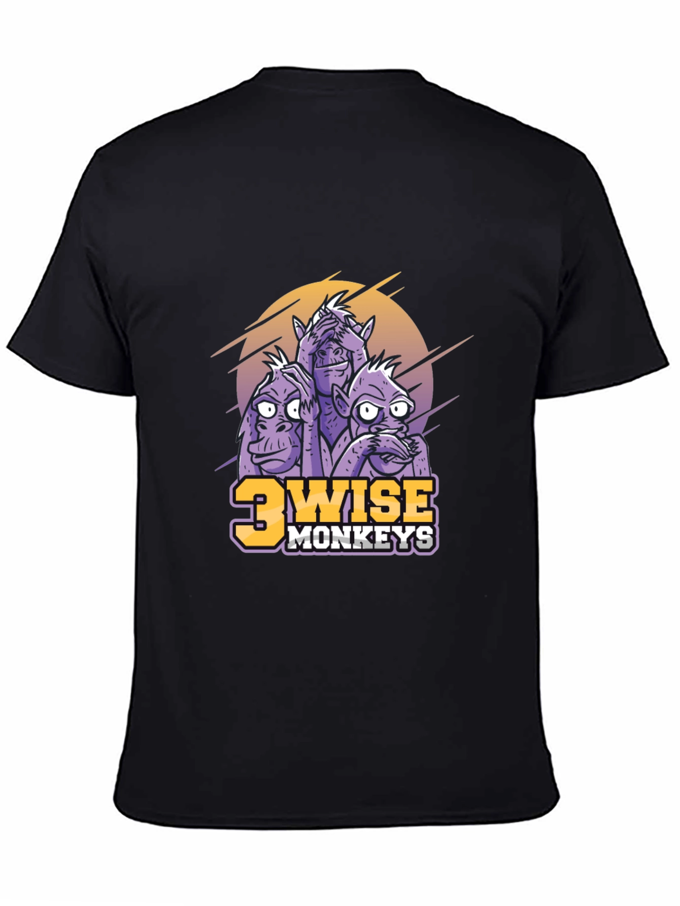 3 Wise Monkeys Graphic Print Black T-Shirt