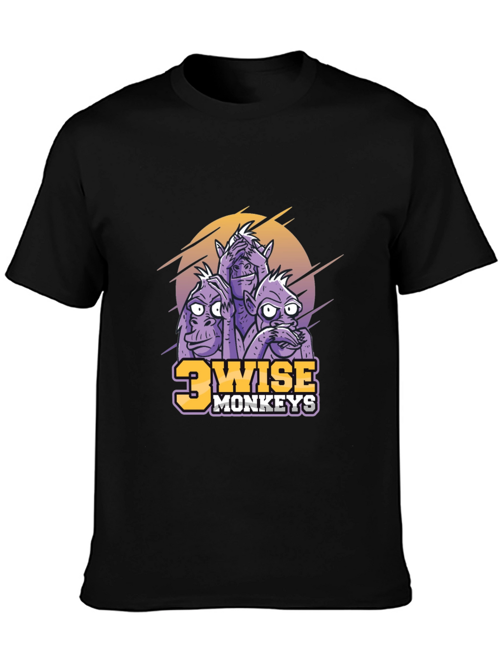 3 Wise Monkeys Graphic Print Black T-Shirt
