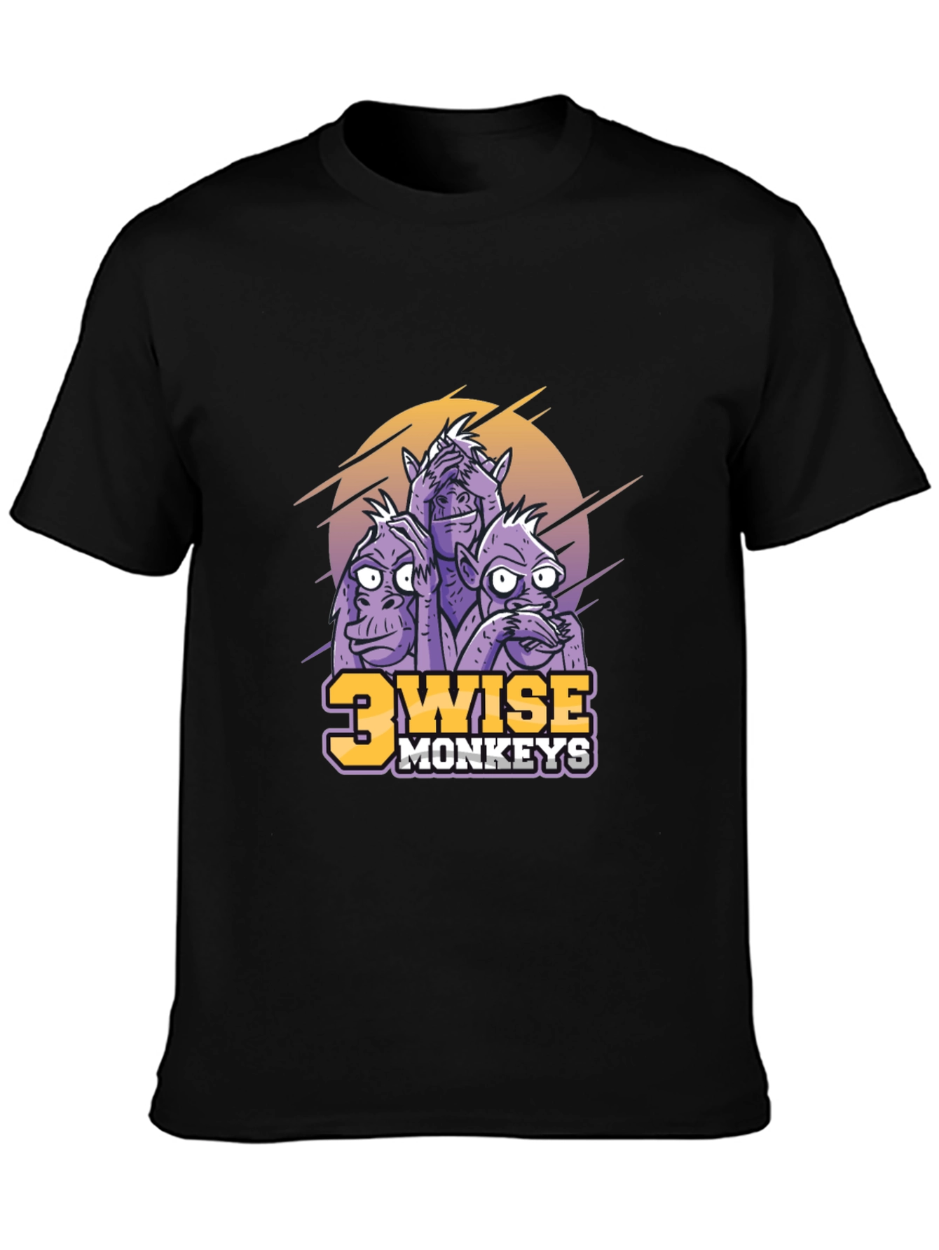 3 Wise Monkeys Graphic Print Black T-Shirt