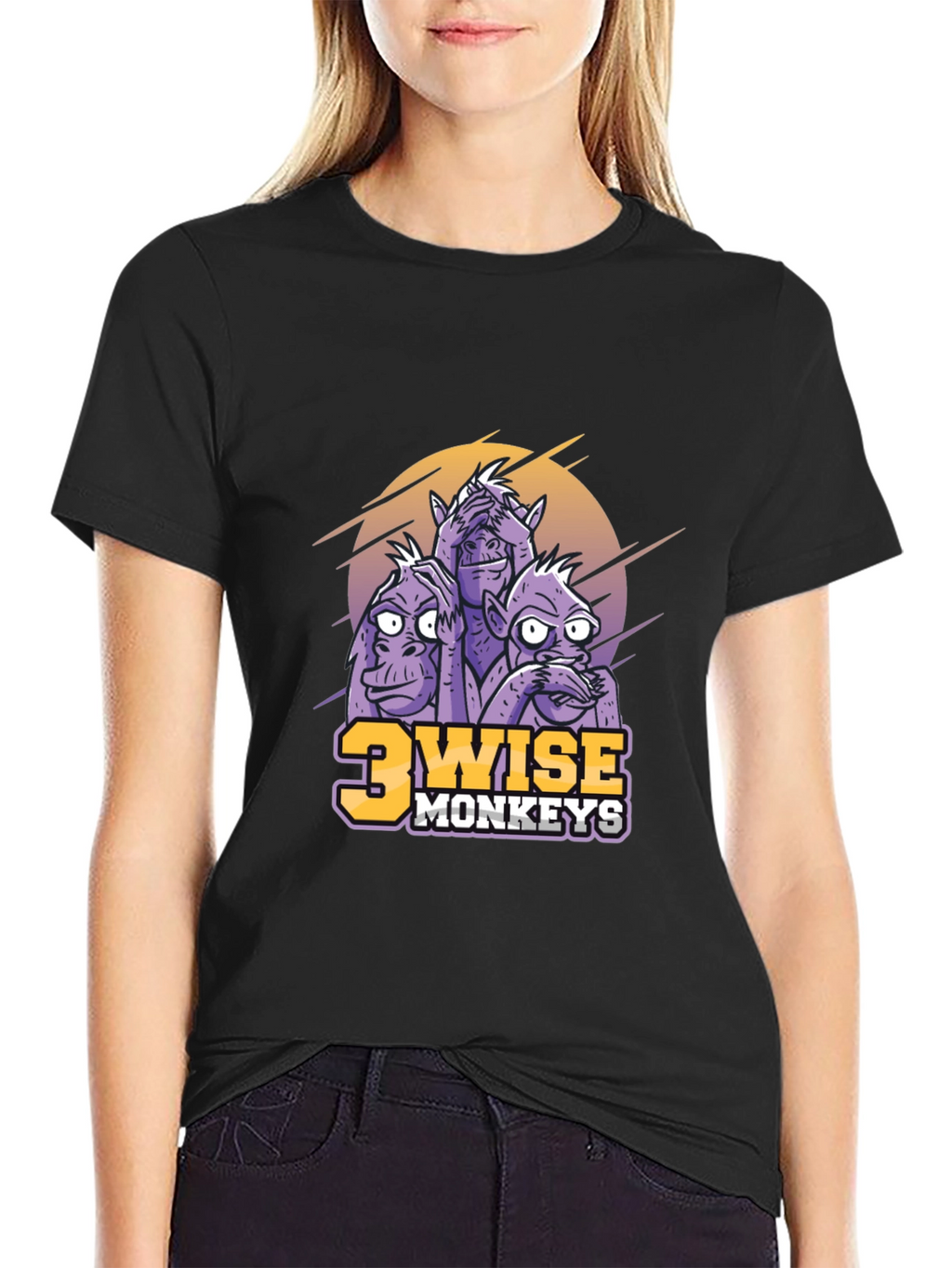 3 Wise Monkeys Graphic Print Black T-Shirt