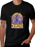 3 Wise Monkeys Graphic Print Black T-Shirt