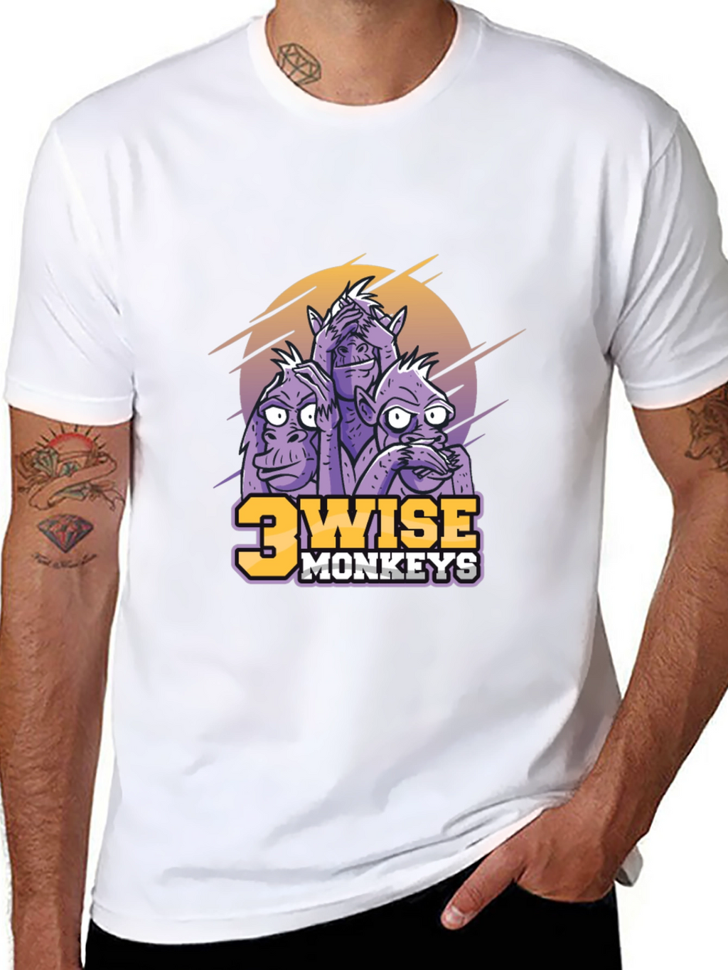 3 Wise Monkeys Graphic Print Black T-Shirt