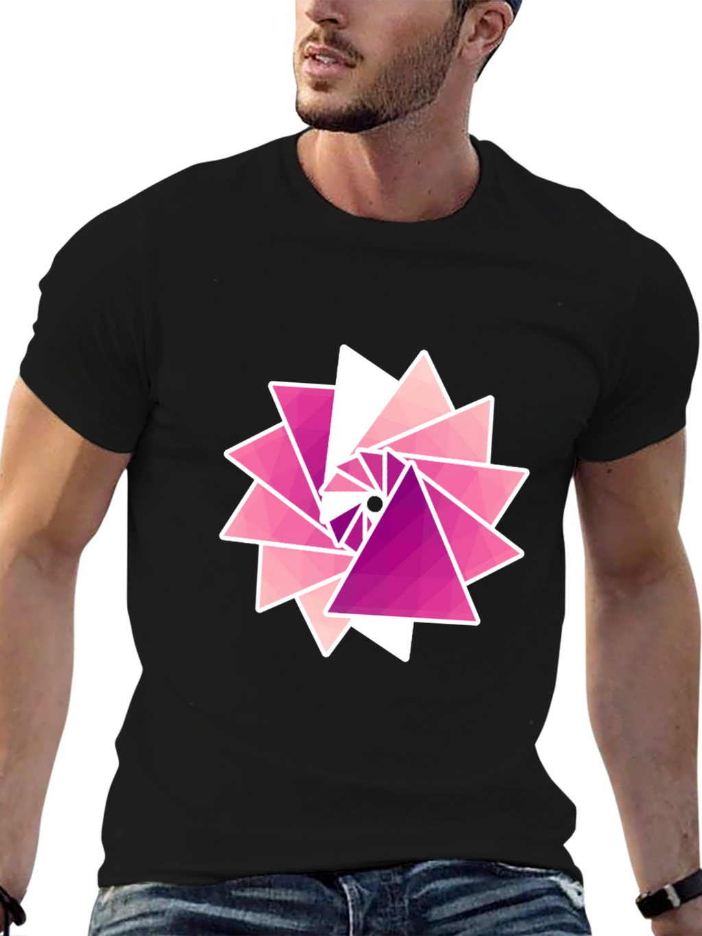 Geometric Triangle Burst Graphic Tee - Black